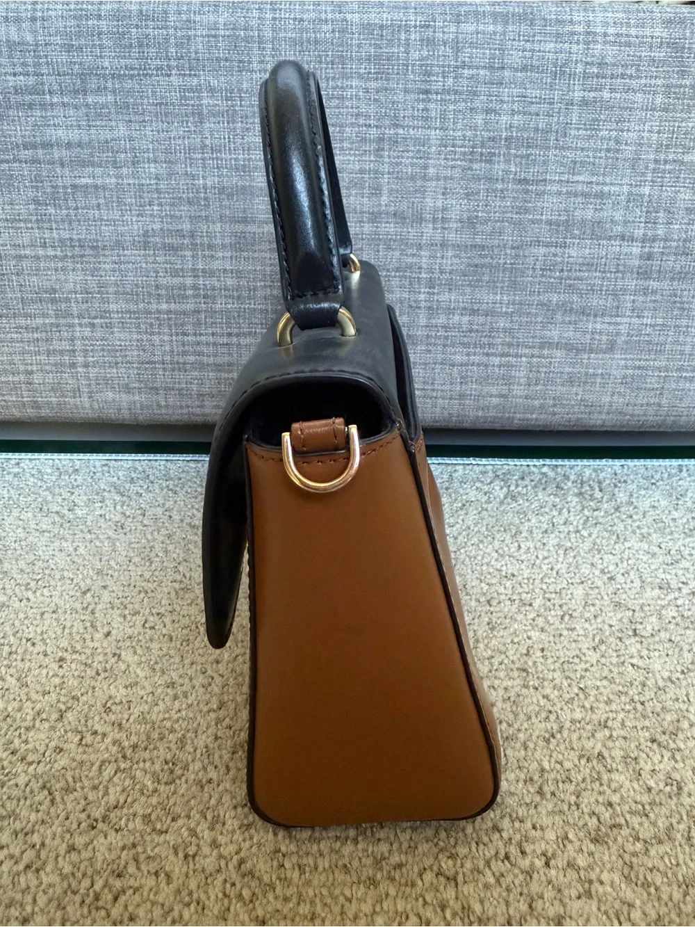 Michael Kors Colorblock Leather Top-Handle Satchel in Black/Cream/Tan